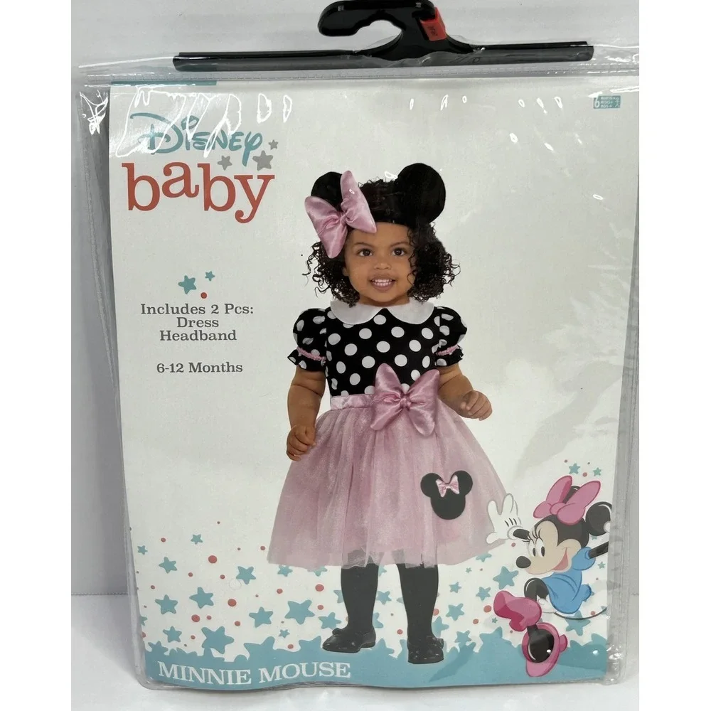 Disney Baby Minnie‎ Mouse Dress-Up Costume 6-12 Months Pink Dress + Headband New